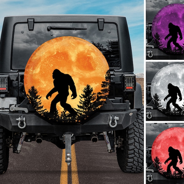 Bigfoot in the moonlight Spare Tire Cover, Custom Tire Cover, Halloween Tire Cover, Gift for Car Lover, RV SUV Tire Cover,Car Accessories