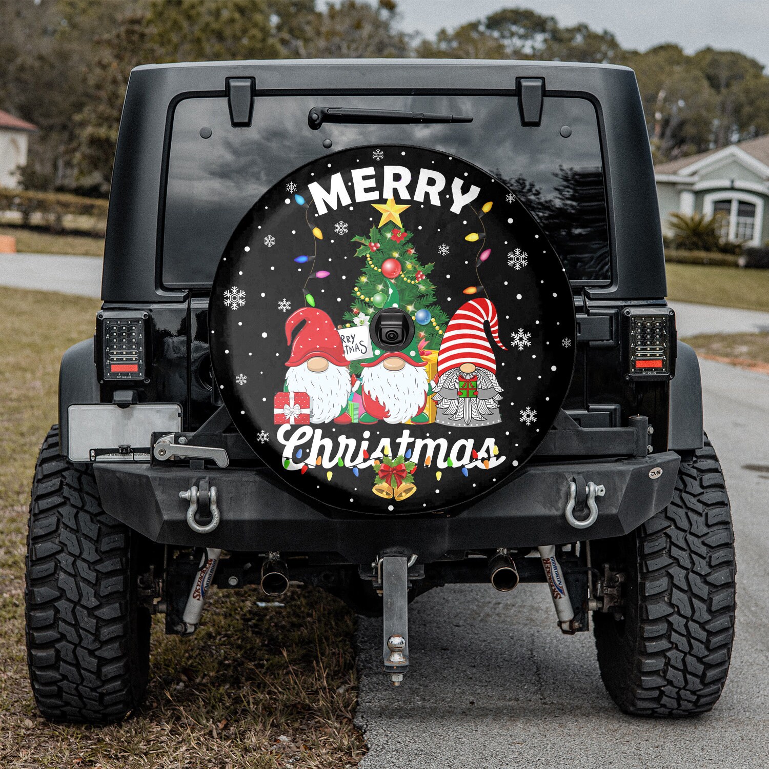 Discover Merry Christmas Gnome Tire Cover, Xmas Tree Camper Truck Spare Tire Cover