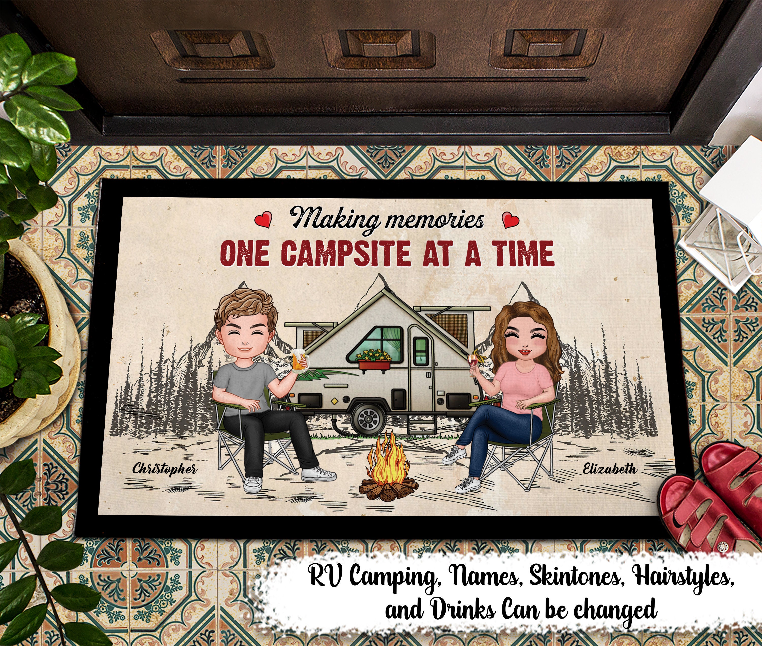 Discover Custom Camping Couple Doormat, Custom RV Camping Car