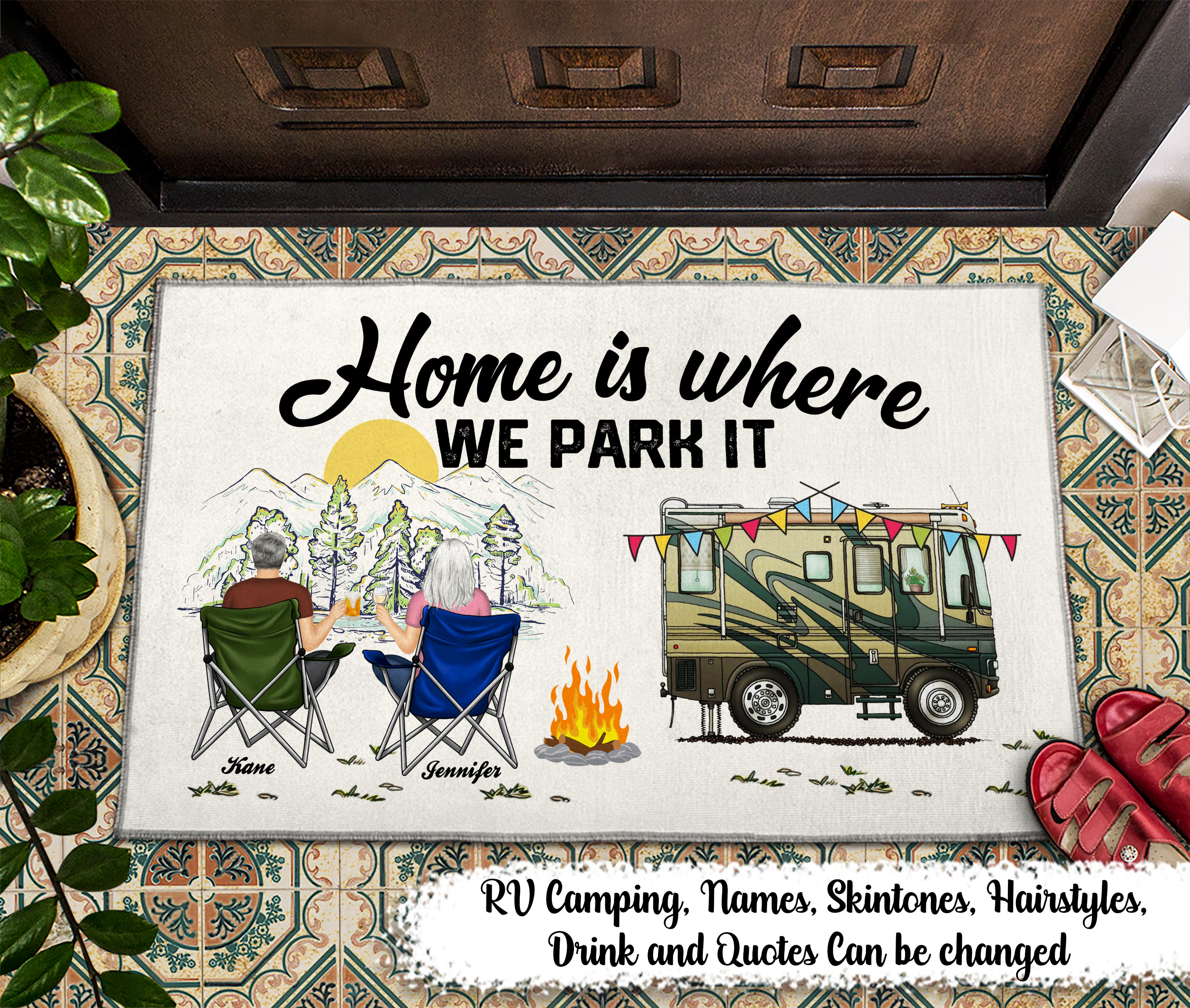 Discover Personalized Camping Couple Doormat - Home Is Where We Park It