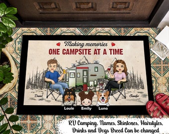 Custom A Whole Family With Dogs Camping Door Mat, Custom RV Camping Car, Personalized Gift For Campers Doormat, Valentines Gifts