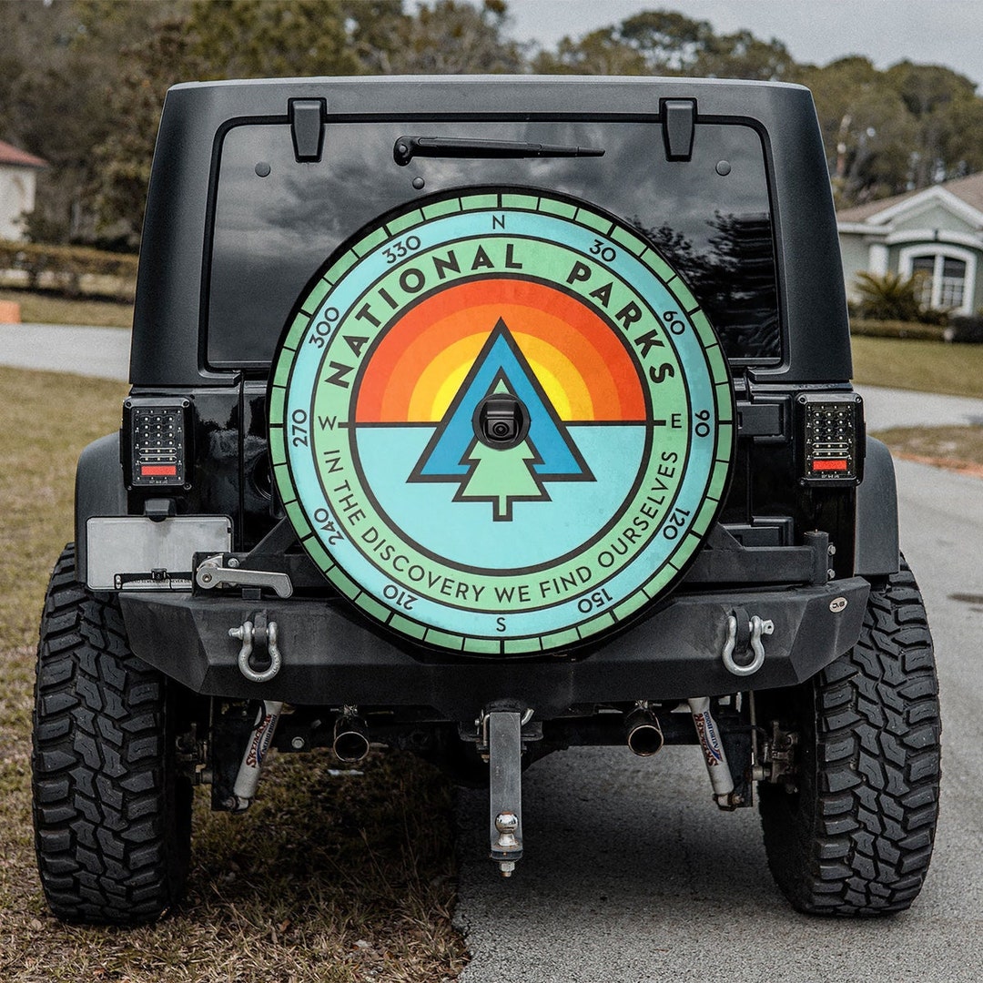 National Parks Patch Spare Tire Cover, Compass Adventure Personalized