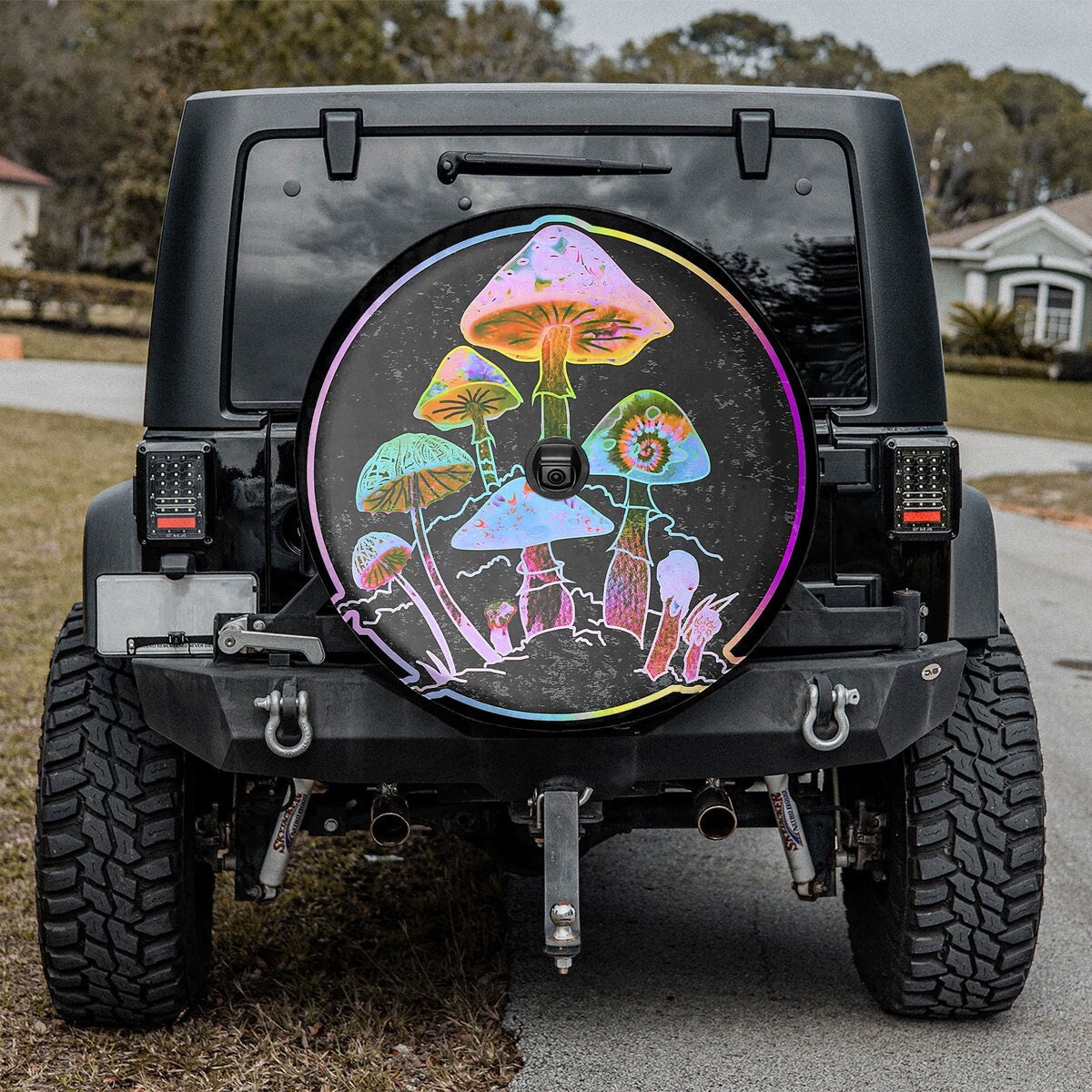 Discover Garden of Shrooms Spare Tire Cover, Psychology Mushroom Tire Cover