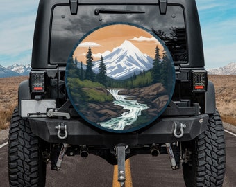 Waterfall Trees Mountain Landscape Spare Tire Cover, Custom Personalized Tire Cover, Gift for Car Lover, RV SUV Tire Cover, Car Accessories
