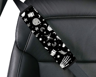Skeleton Moon and Star Pattern Seat Belt Cover, Car Accessory For Women, Cute Car Seat Belt, Car Decor, Car Decoration For Girl and For Boy