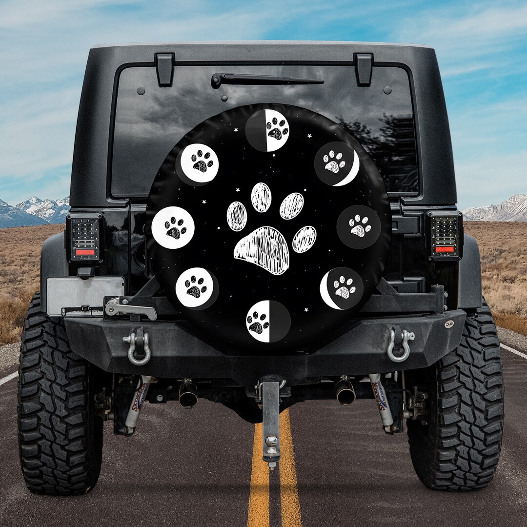 Paw Print and Moon Phases Spare Tire Cover Camper, Personalized Spare