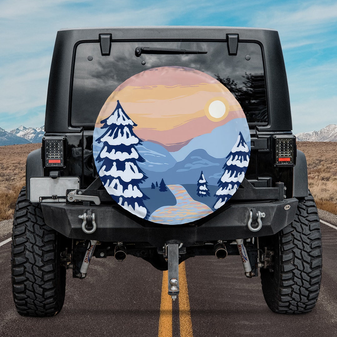 Snowy Sunset Winter Spare Tire Cover, Custom Tire Cover, Personalized