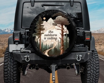 The outdoors is calling, Go Outside Spare Tire Cover, Custom Personalized Tire Cover, Gift for Car Lover, RV SUV Tire Cover, Car Accessories