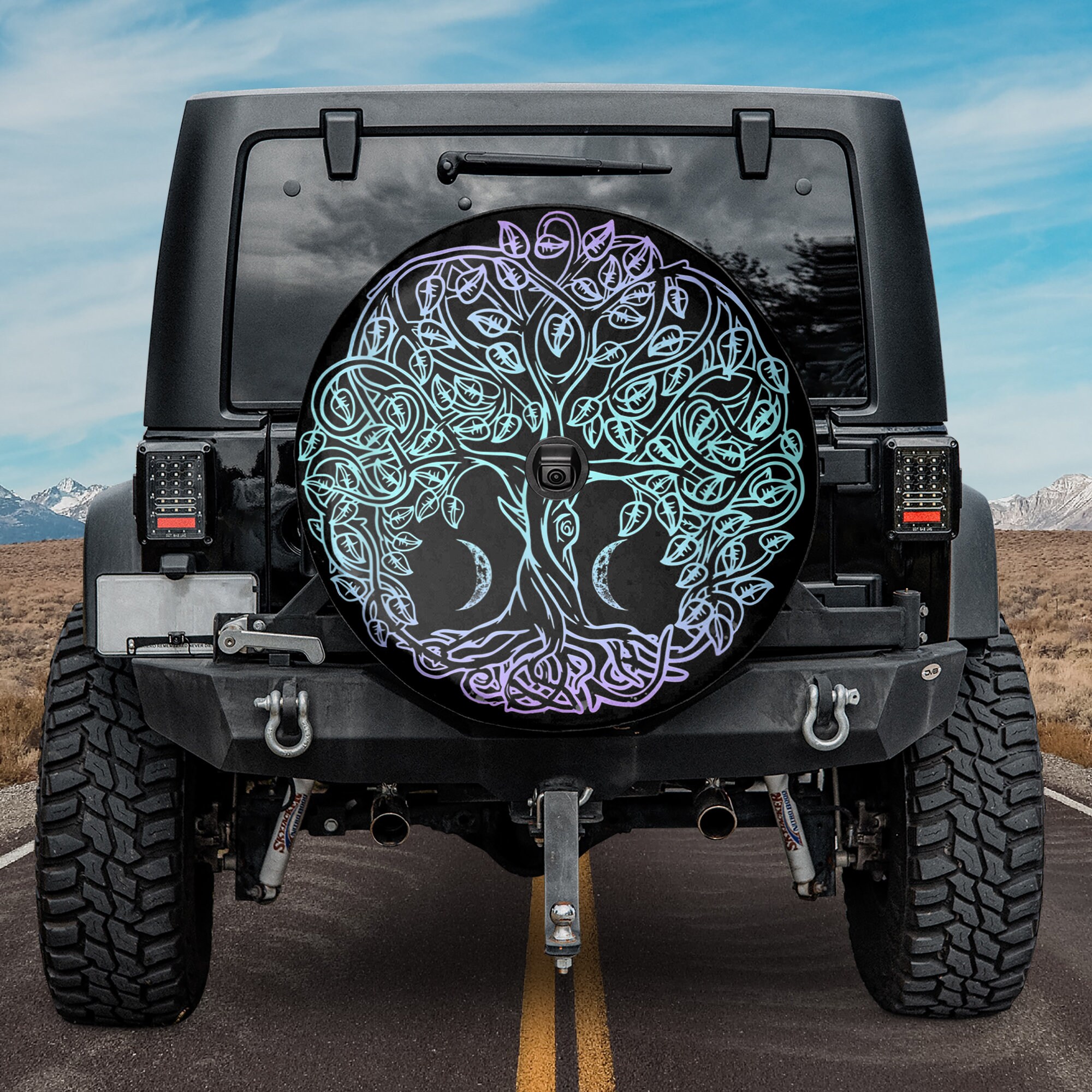 Trippy Moon Tree Of Life Spare Tire Cover, Sun And Moon, Gift For Jeep Lover