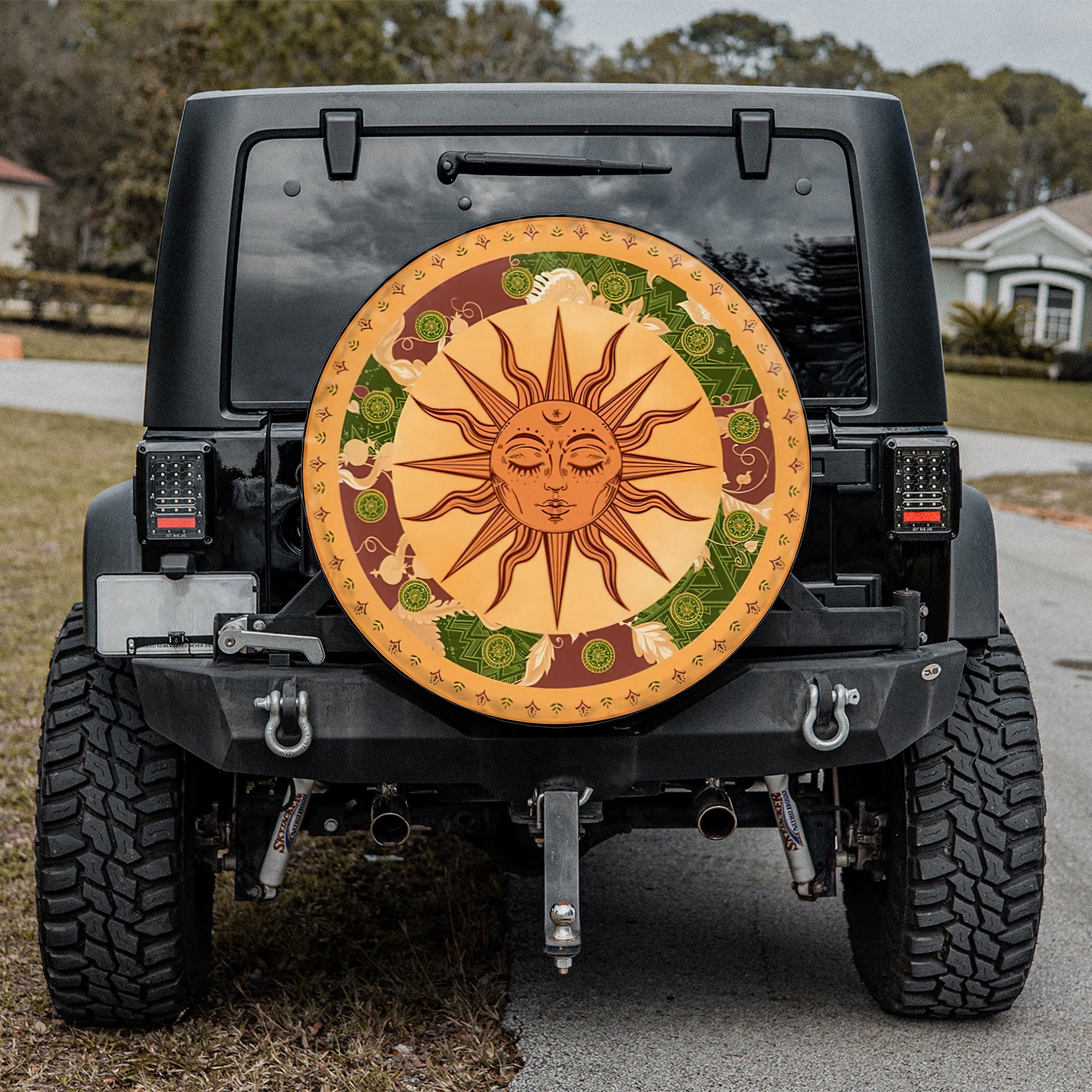 Discover Burning Sun Flower Retro Mysterious Hippie Bohemian Spare Tire Cover