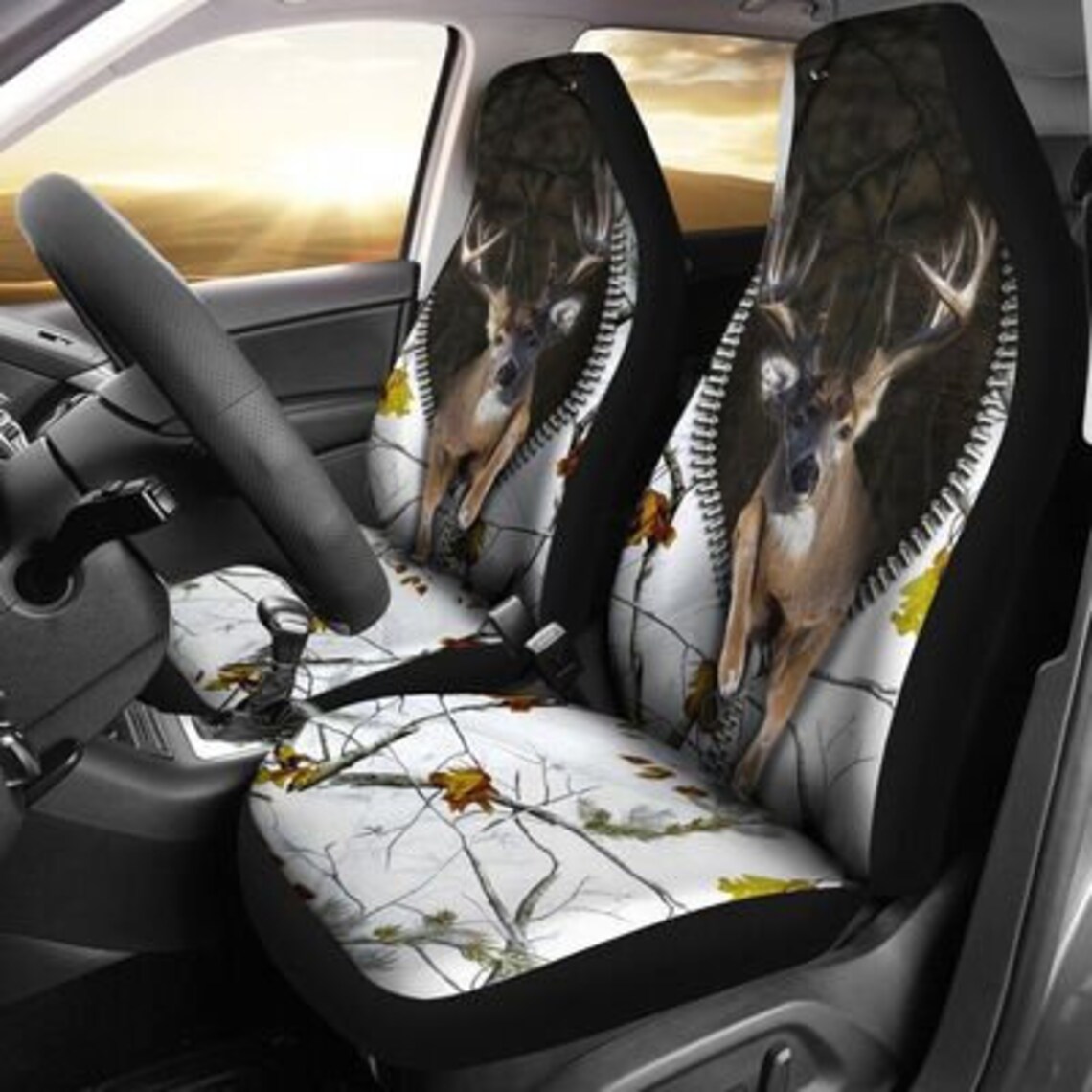 Hunting 3D Buck White Car Seat Covers Luxury Seat Covers Etsy