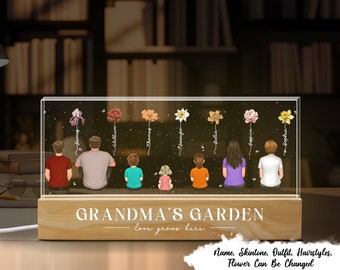 Vintage Birth Month Flowers Grandma's Grandpa's Garden Personalized LED Night Light, Mother's Day Gift - Anniversary, Birthday Gift For Dad