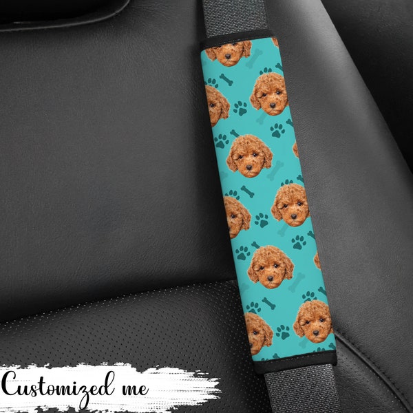 Personalized Dog Cat Face Photo Seat Belt Cover, Car Accessory For Women, Cute Car Accessory Interior, Car Decor, Gift For Pet Lover