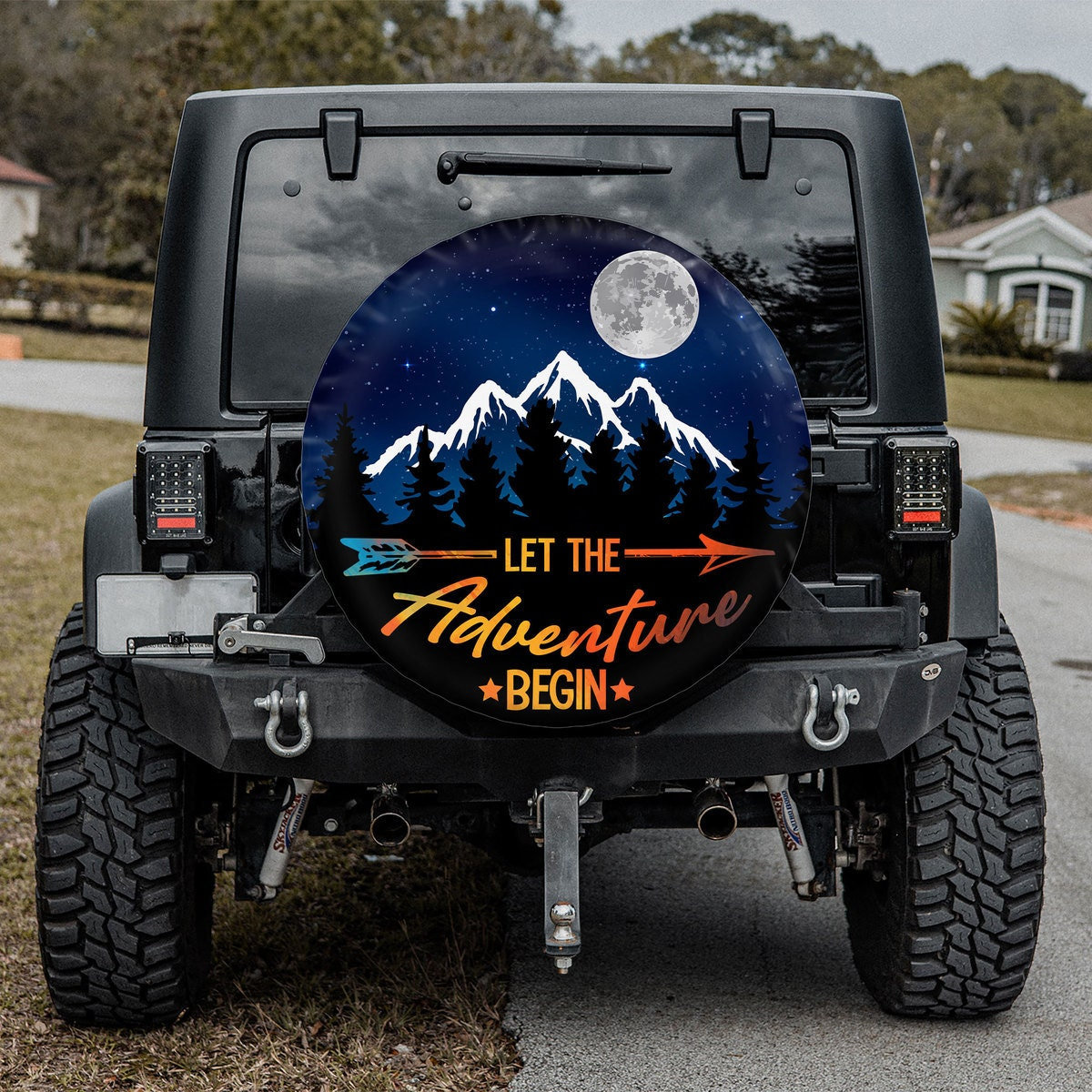 Discover Mountain Camper Truck - Let The Adventure Begin, Camping Spare Tire Cover
