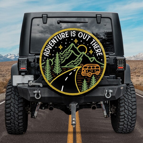 Camping Adventure Out There Camping Mountain Art Spare Tire Cover, Custom Tire Cover, Gift for Car Lover, RV SUV Tire Cover, Car Accessories