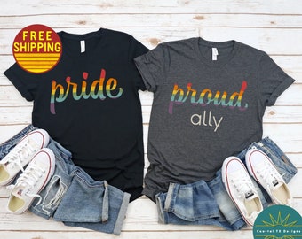 Camiseta del orgullo, camiseta del mes del orgullo, camisetas del orgullo, camiseta del orgullo para mujer, camiseta del orgullo para hombre, camiseta del orgullo arcoíris, camiseta de aliado del orgullo, camiseta con la bandera de aliado del orgullo, ropa del orgullo