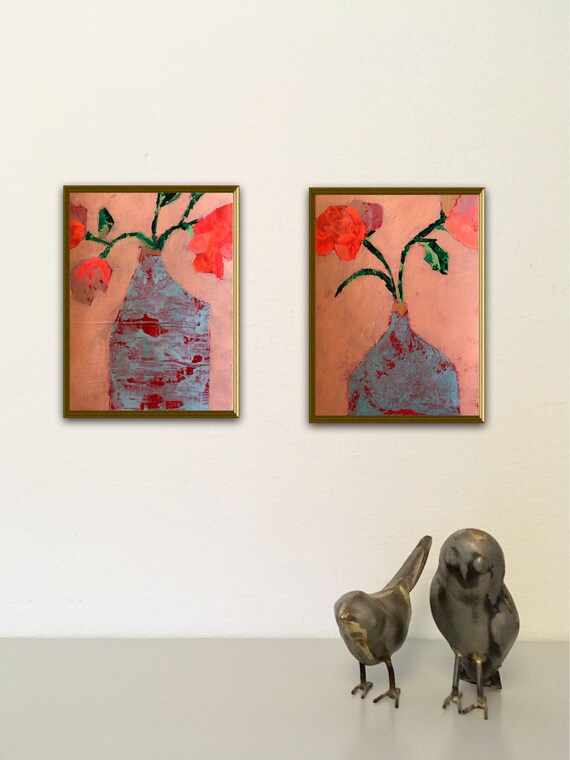 Original Acrylic Abstract Paintings Rose Floral lovers Heavy Weight Paper (2 pieces)