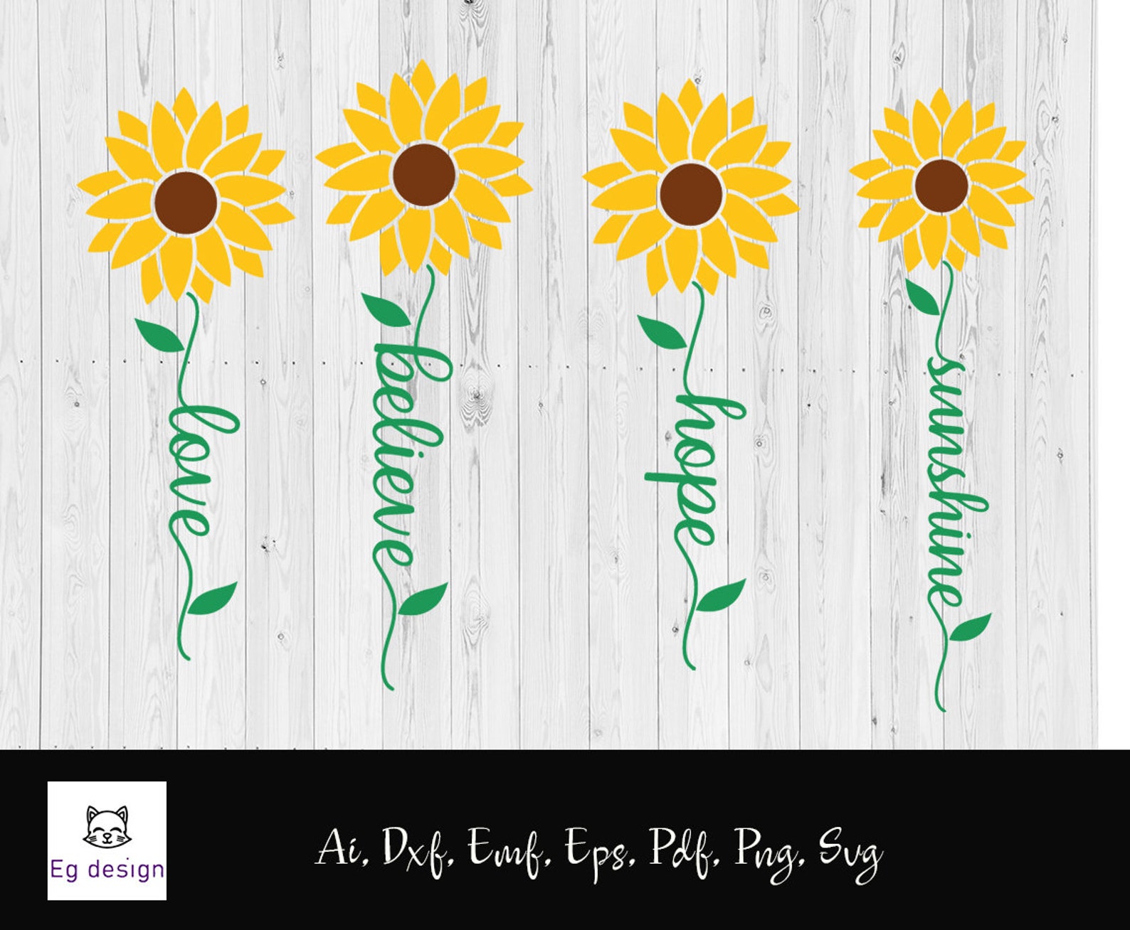 Sunflower Stem Words All the Svg Bundle Sunflower Hope Etsy