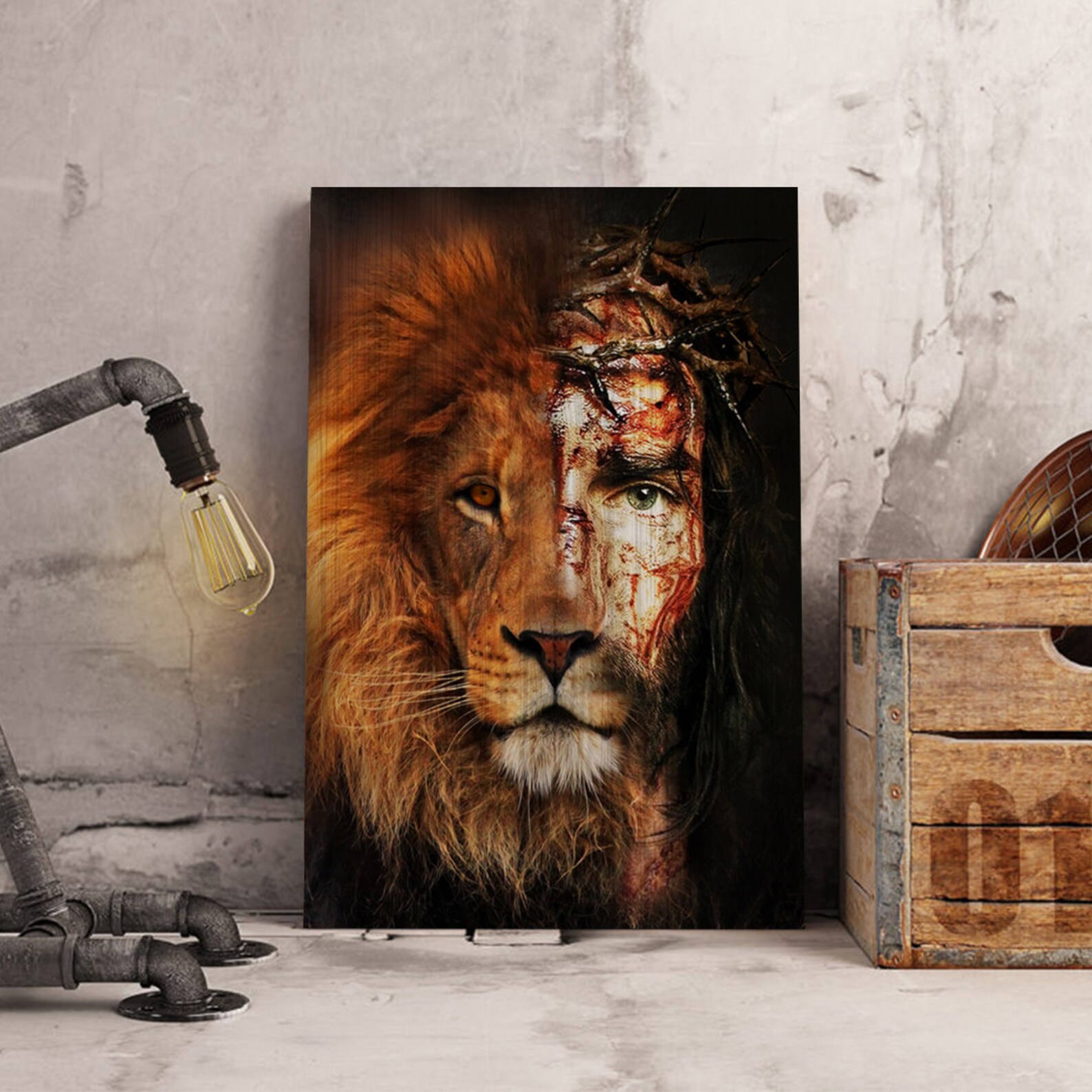 Jesus And Lion Portrait Canvas Poster Half Jesus Half Lion