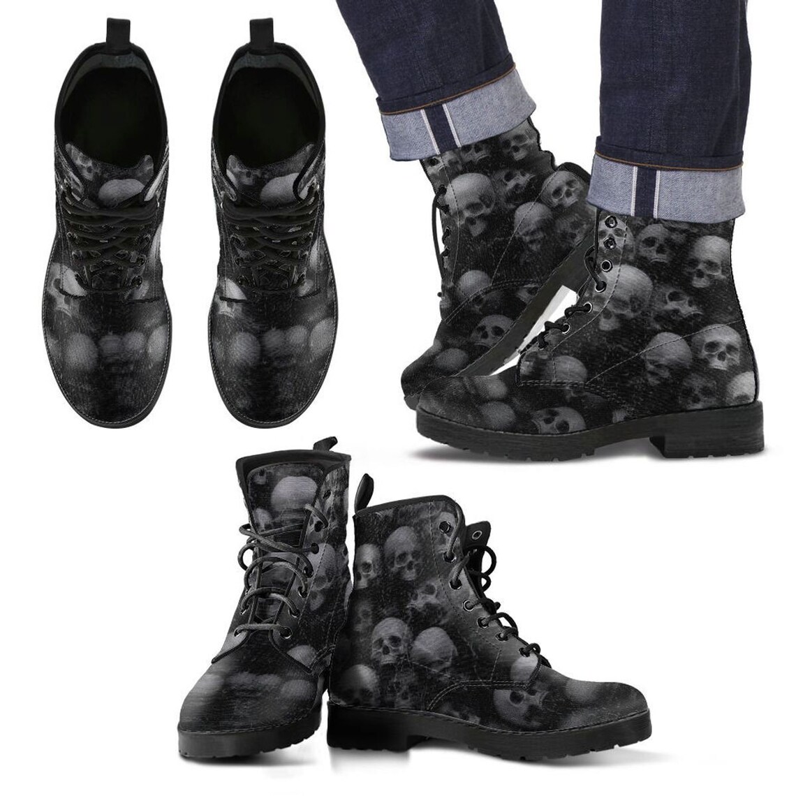 1460 skull leather ankle boots
