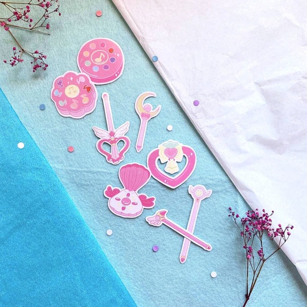 Set 8 stickers magical girls sailor moon sakura card captor tokyo mew mew pichi pichi pitch doremi magical girls pink sticker