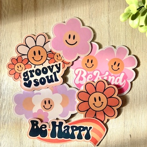 Sticker Pack/ Groovy Stickers/ Retro Stickers/ Smiley Face Flower ...