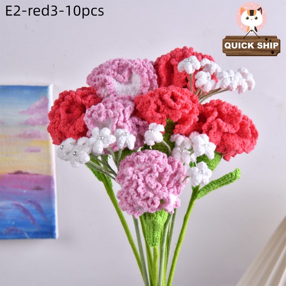 10PCS Crochet Carnation Bouquet,handmade Knitted Baby's Breath Flower,purple/pink/red/orange/yellow,  Wedding Gift, Valentine's Day Gift - Etsy