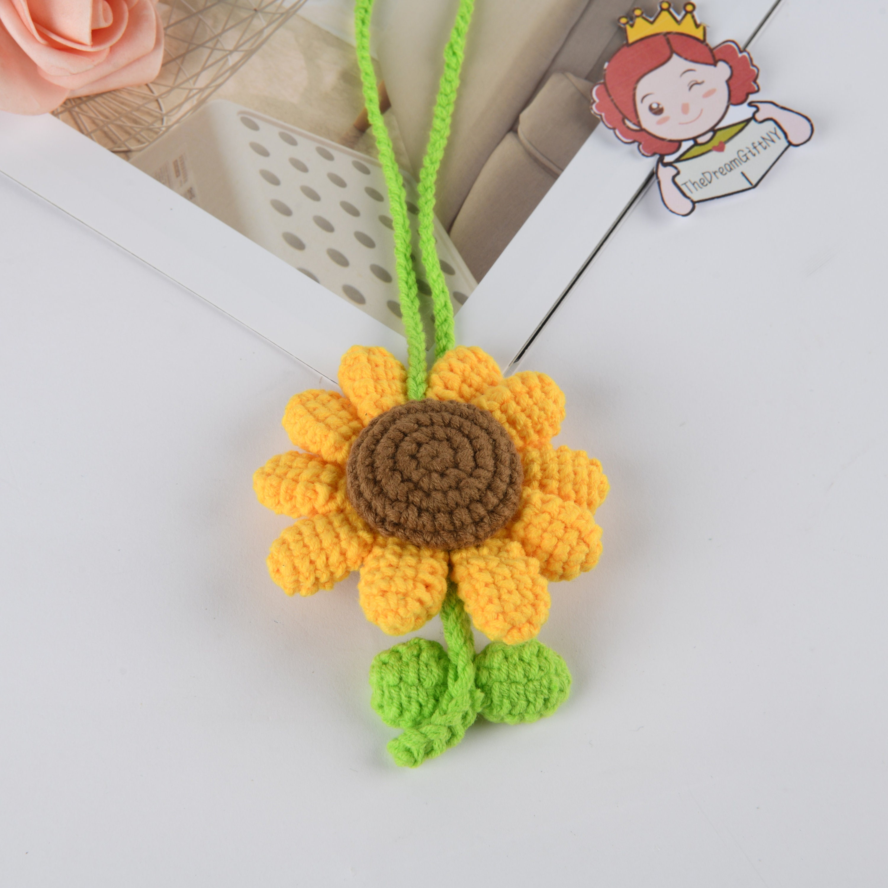Crocheted Flower Car Ornaments Car Rear View Mirror Pendant Etsy