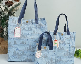 Reindeer Bags, Bronzing Cotton Gift Tote, Christmas Tree Bag for Her, Reusable Handbag, Winter Christmas Bag for Present, Christmas Set