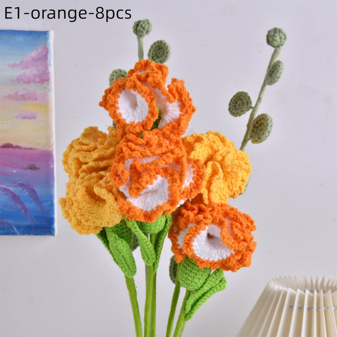 8PCS Crochet Carnation Bouquethandmade Knitted Etsy