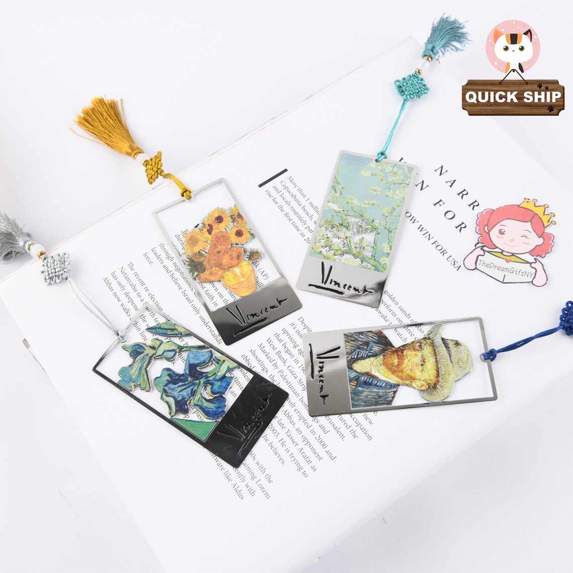 Van Gogh/Sunflower Bookmarks Metal Art Bookmark Tassel Etsy