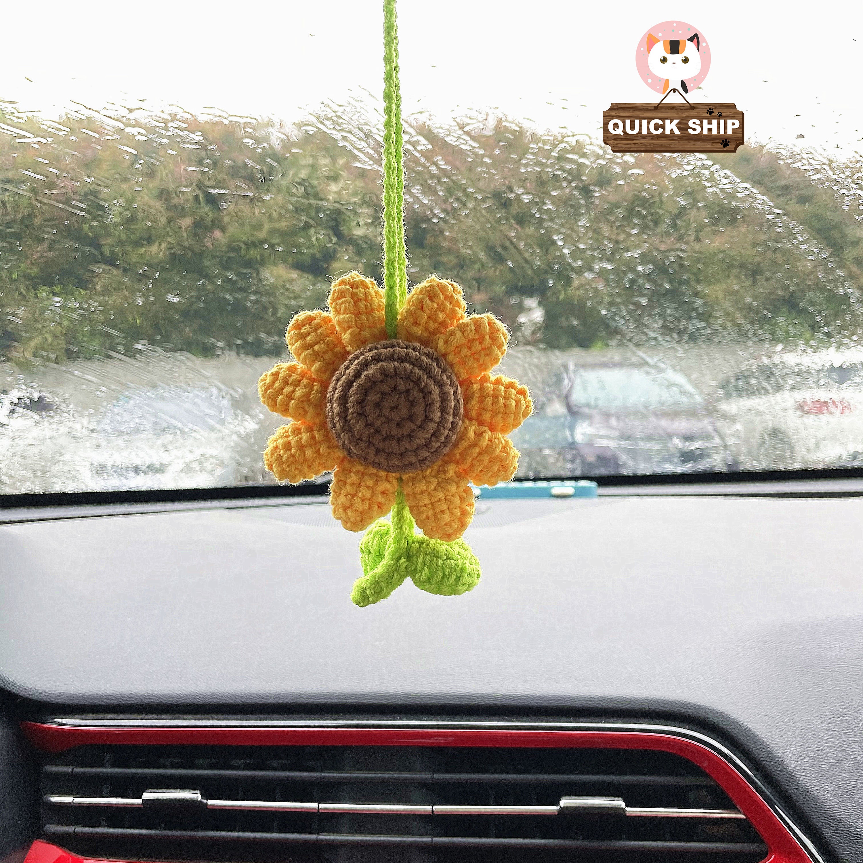 Crocheted Flower Car Ornaments Car Rear View Mirror Pendant Etsy
