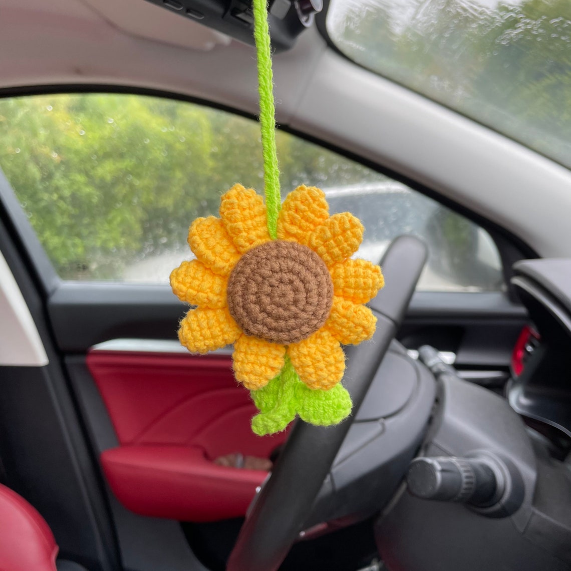Crocheted Flower Car Ornaments Car Rear View Mirror Pendant Etsy