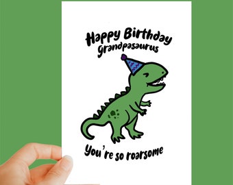 grandpa Dinosaur birthday card, Happy birthday grandpasaurus, birthday card, humorous card, funny, Grandpa, quirky, animal card, dinosaur