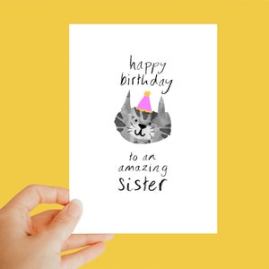 joyeux anniversaire à une soeur extraordinaire, carte de chat, cadeau de soeur, cadeau de chat, carte de chat d'anniversaire, drôle, unique, mignon, cadeau
