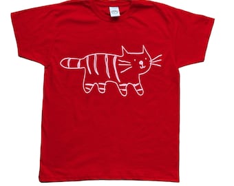 Oh Rats! Screen printed tiger red tee, baby tee, cute, gifts, cat gift, pet gift, funky, quirky t-shirt, unique, tiger,