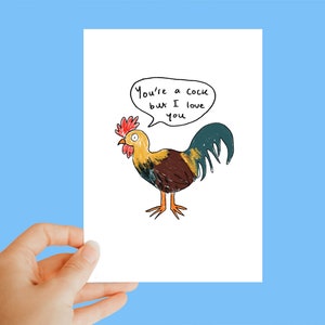 Du bist ein Hahn, aber ich liebe dich, Valentinstagskarte, humorvolle Karte, lustig, witzig, schrullig, Tierkarte, unhöflich, lustige Valentines, Huhnkarte, punny