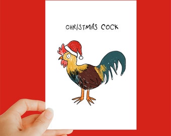 Coq de Noël, drôle de carte de Noël, carte de coq, carte de Noël, carte de Noël, carte grossière