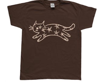 Oh Rats! Screen printed brown star cat t-shirt, animal Tee, cute, personalised gifts, cat gift, pet gift, quirky, unique, for her,