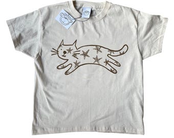 Oh Rats! Screen printed beige star cat t-shirt, animal Tee, cute, personalised gifts, cat gift, pet gift, quirky, unique, for her,