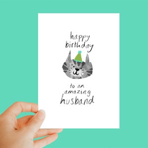 Joyeux anniversaire à un mari incroyable, carte de chat, cadeau d’anniversaire de chat, cadeau de mari, cadeau de chat, carte de chat d’anniversaire, drôle, unique, mignon, cadeau