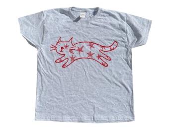 Oh Rats! Screen printed grey star cat t-shirt, animal Tee, cute, personalised gifts, cat gift, pet gift, quirky, unique, for her,