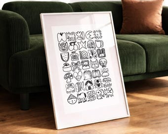 All the Critters Art Poster, a6, a5, a4, a3, dog illustration, quirky wall art, poster, sighthound, home decor
