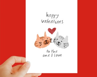 Cat valentines card, Happy Valentines to the one I love, valentines day card, cat card, cute, cat lover, cat card, animal card,Cute cat card