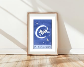 I'm over the moon, a6, a5, a4, a3, quirky wall art, poster, home decor,unique, motivational, whimsical