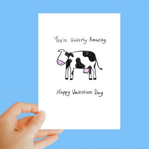 Eres Udderly Amazing, feliz día de San Valentín, tarjeta humorística, ingeniosa, peculiar, tarjeta de positividad, tarjeta de agradecimiento, tarjeta divertida, punny, tarjeta de vaca