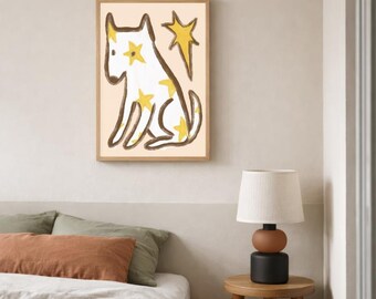 Sat Star Dog Art print, a6, a5, a4, a3, quirky wall art, poster, home decor,unique, motivational