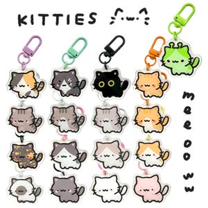 Kitty Cat Keychains | Breeds Patterns Tortie Tuxedo Tabby Siamese Calico Hairless
