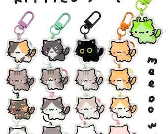 Kitty Cat Keychains | Breeds Patterns Tortie Tuxedo Tabby Siamese Calico Hairless