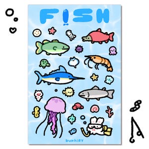 Fish Sticker Sheet | Cute Funny Gift Stationery Journaling Scrapbooking Planner Vinyl